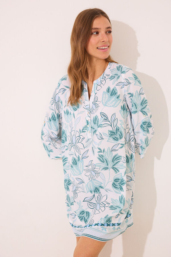 Women'secret Camisola viscosa flores verdes blanco