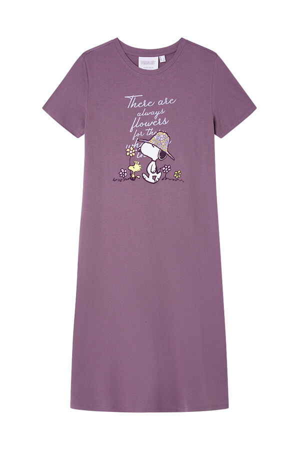 Women'secret Camisa de dormir midi Snoopy roxa 100% algod&atilde;o rosa