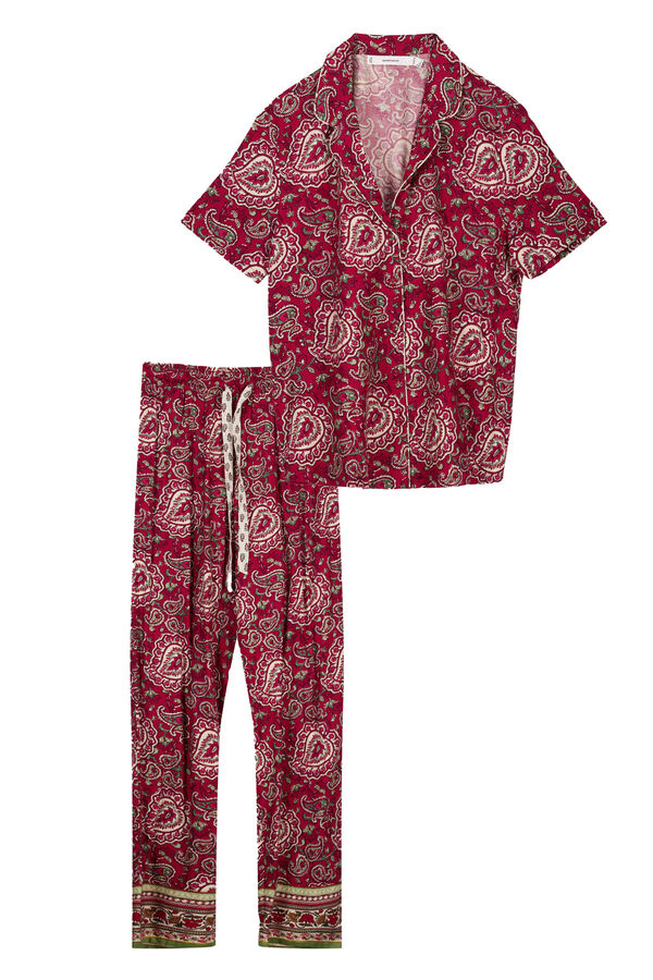 Women'secret Pijama camisero franela rojo paisley estampado
