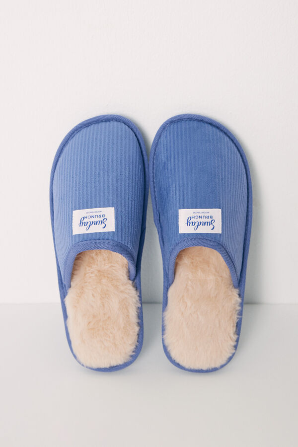 Women'secret Zapatillas casa destalonadas pana azul azul