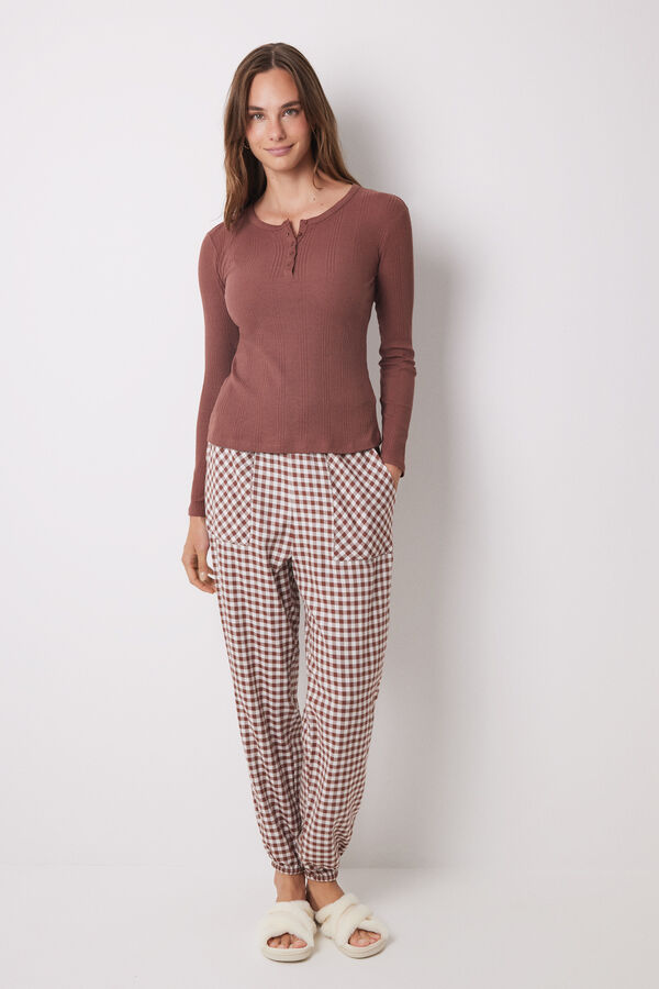 Women'secret Camiseta manga larga canal&eacute; marr&oacute;n marr&oacute;n