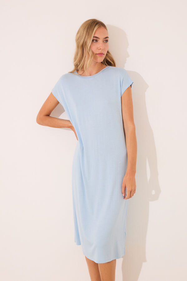 Women'secret Camisón midi viscosa brillos azul azul