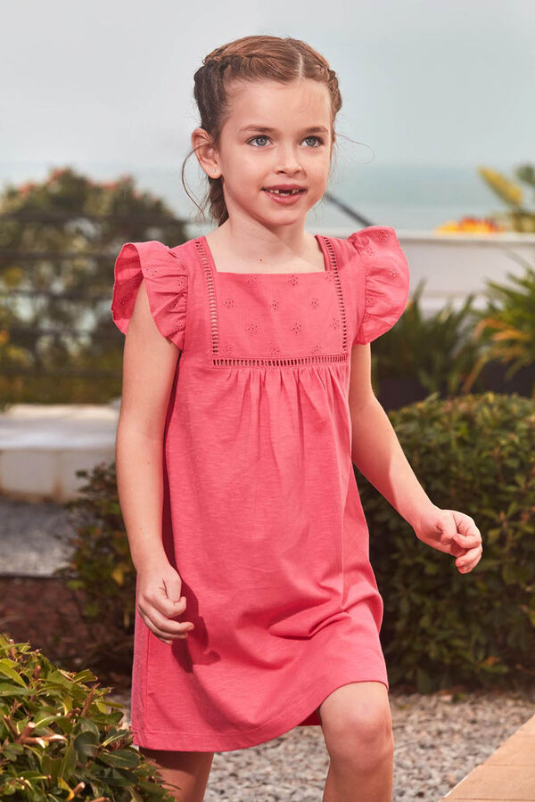 Gocco Vestido volantes mangas rosa coral