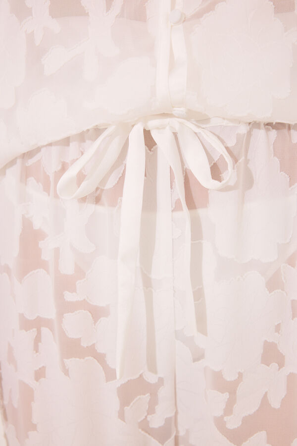 Women'secret Pijama camisero largo sat&eacute;n blanco marfil