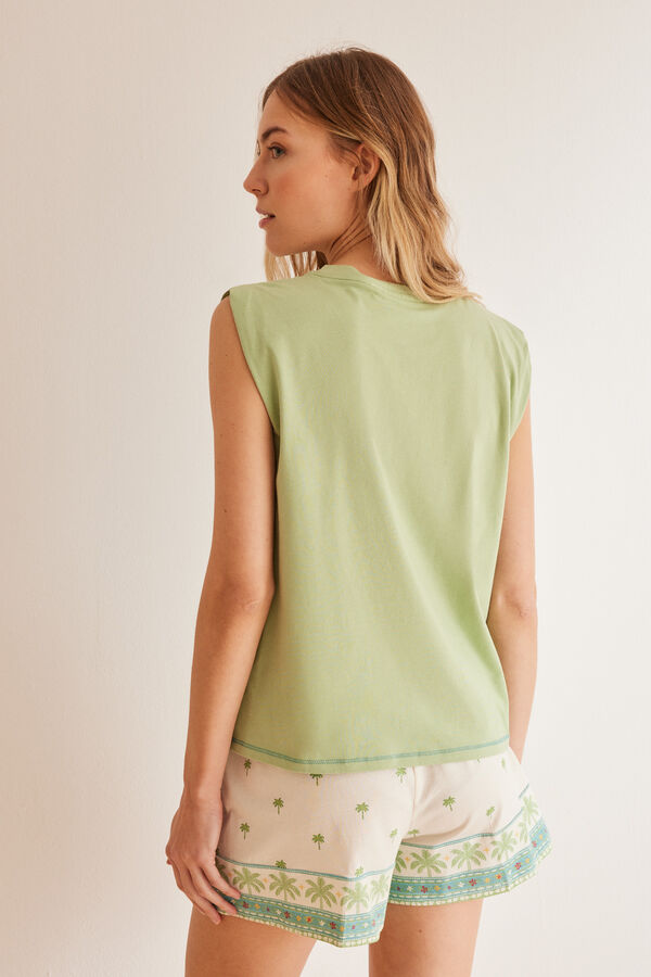 Women'secret Pijama curto 100% algod&atilde;o Stitch  verde