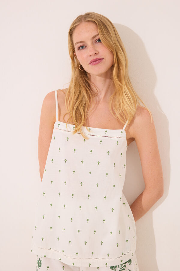 Women'secret Pijama corto tirantes algod&oacute;n estampado verde blanco