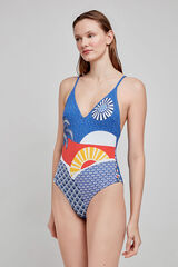 Gisela Maiô estampado com decote halter estampado