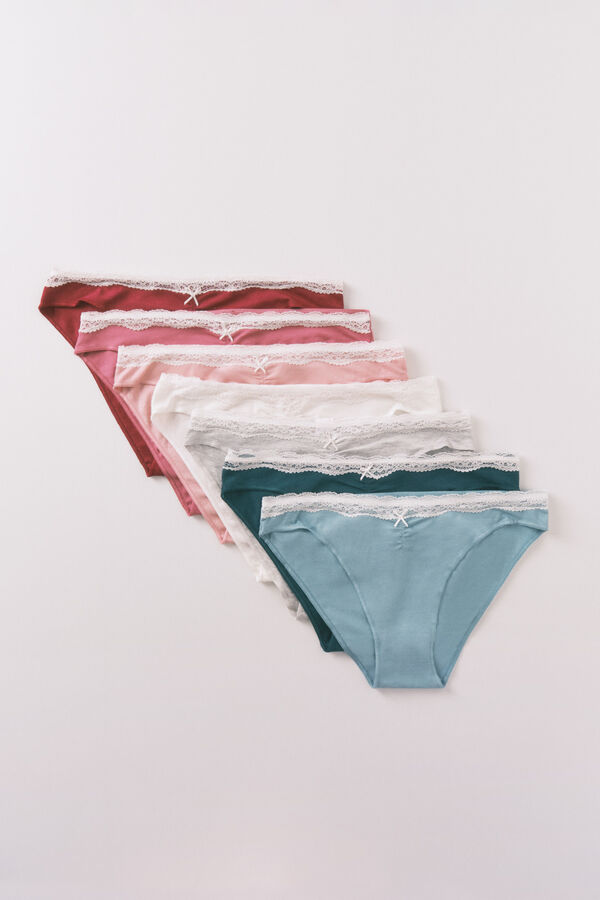 Women'secret Pacote com 7 cuecas cl&aacute;ssicas de renda de algod&atilde;o  branco