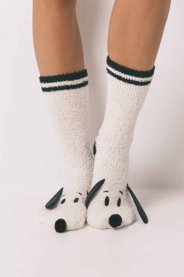Women'secret Meias compridas brancas do Snoopy branco