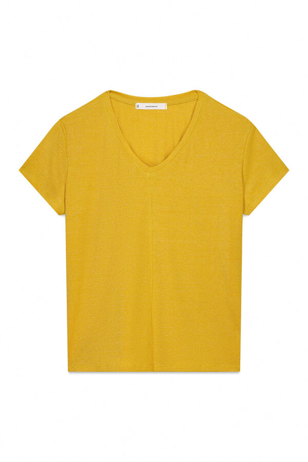 Women'secret T-shirt canelada manga curta com lurex dourado estampado