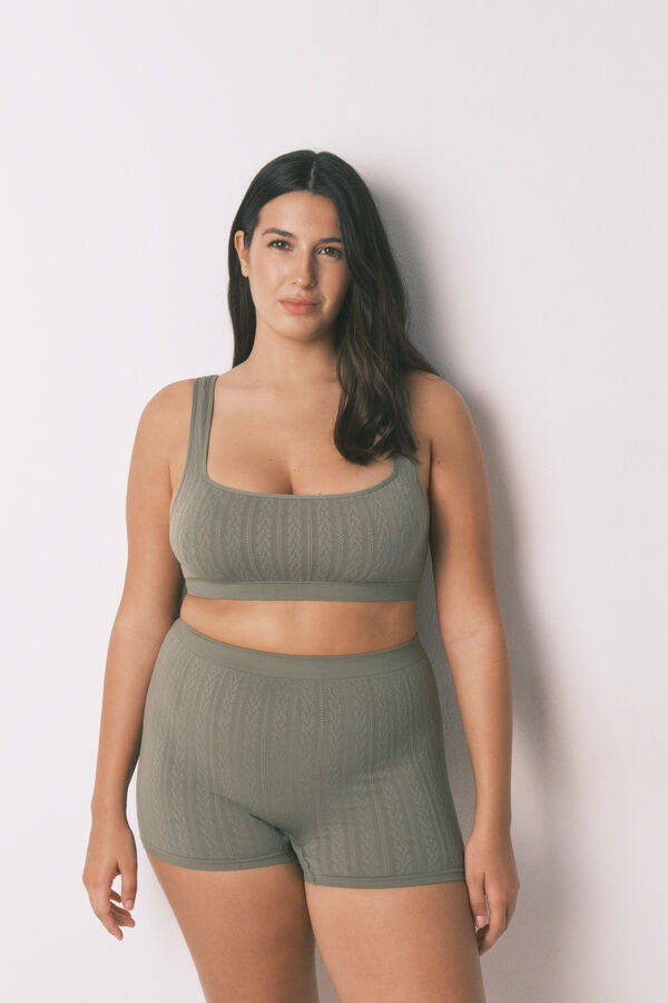 Women'secret Soutien top sem costura tric&ocirc; verde bege