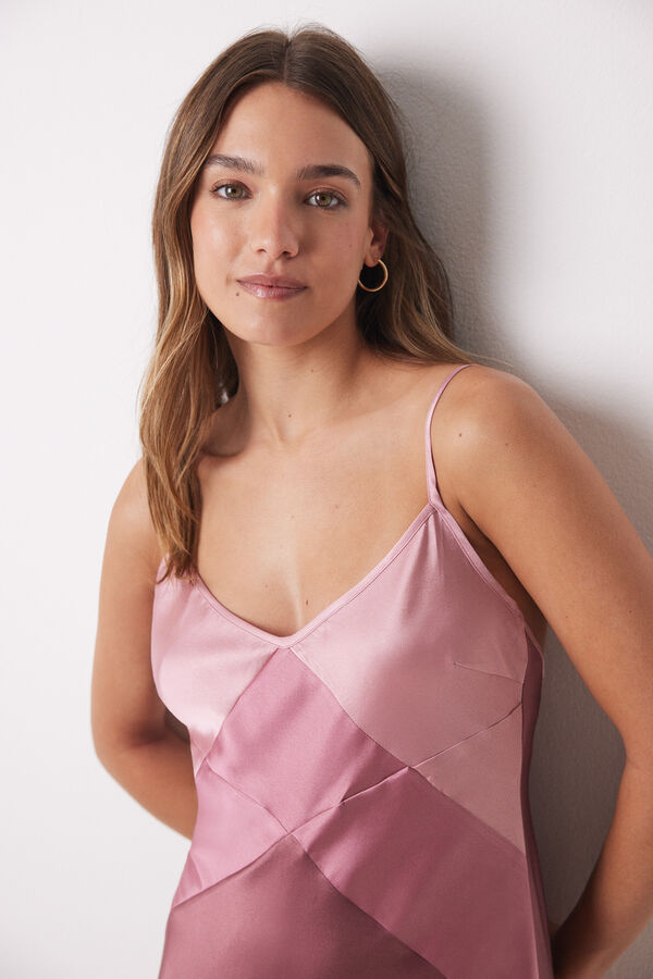 Women'secret Camisón largo satinado tirantes rosa oscuro rosa