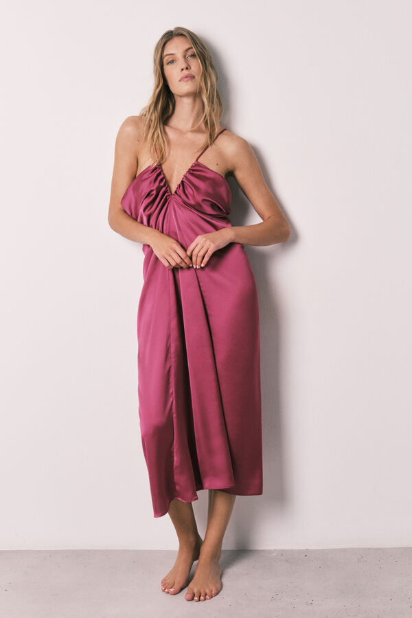 Women'secret Camis&oacute;n largo tirantes fruncido rosa