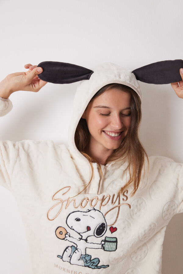 Women'secret Camisa de dormir polar curta Snoopy bege