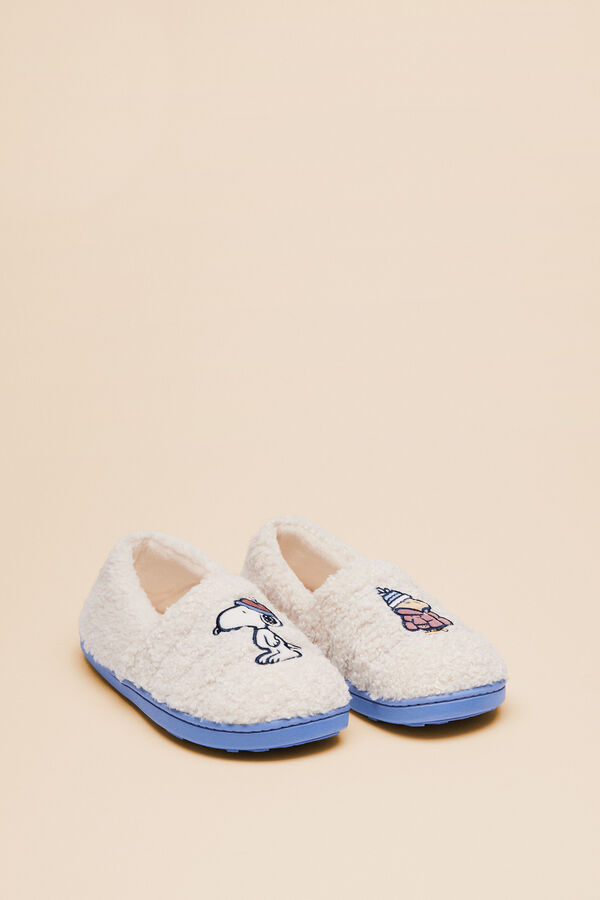 Women'secret Zapatillas casa pelo Snoopy marfil