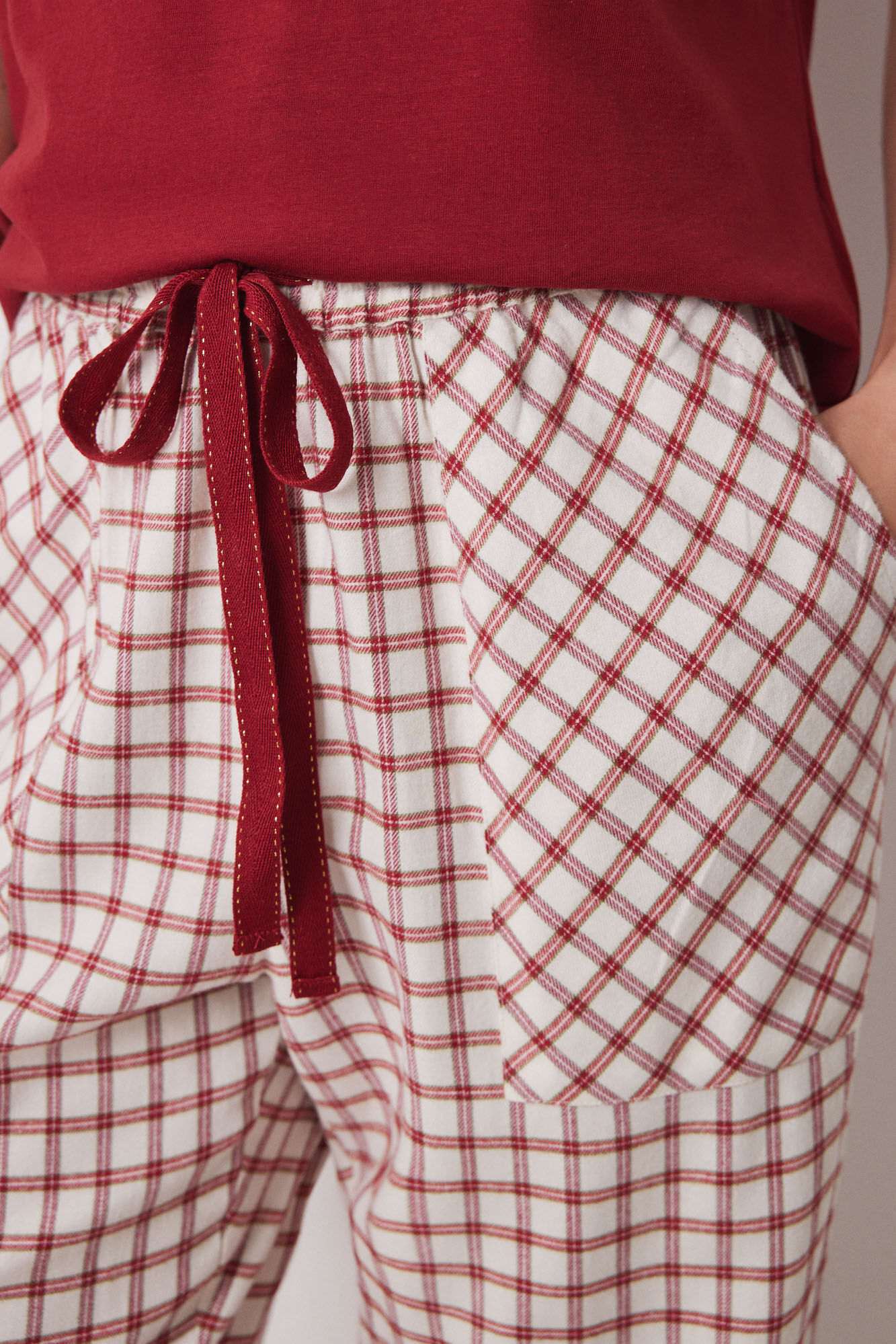 Women'secret Pantal&oacute;n pijama cuadros algod&oacute;n rojo