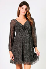 Ohma! Vestido estampado maternity com franzidos no peito  preto