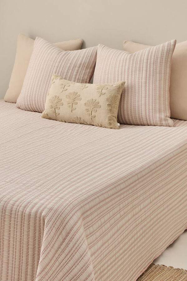Textura Edredom liso reversível com costura rosa