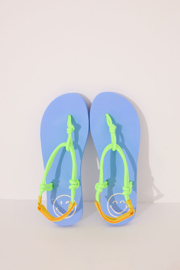 Women'secret Chanclas SmileyWorld® tiras cuerda verde blanco