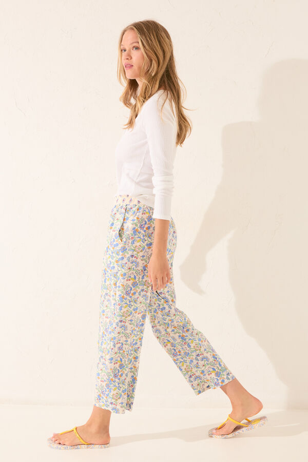 Women'secret Pantalón Capri viscosa flores multicolor estampado