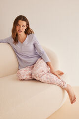 Women'secret Pijama largo 100% algod&oacute;n malva Paisley rosa