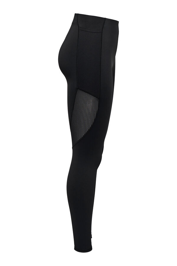 Only Play Legging preta com detalhe em mesh lateral, cintura alta e bolso lateral. preto