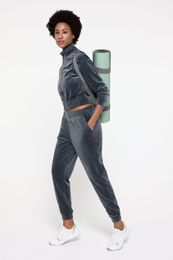 Only Play Sudadera cuello alto terciopelo gris