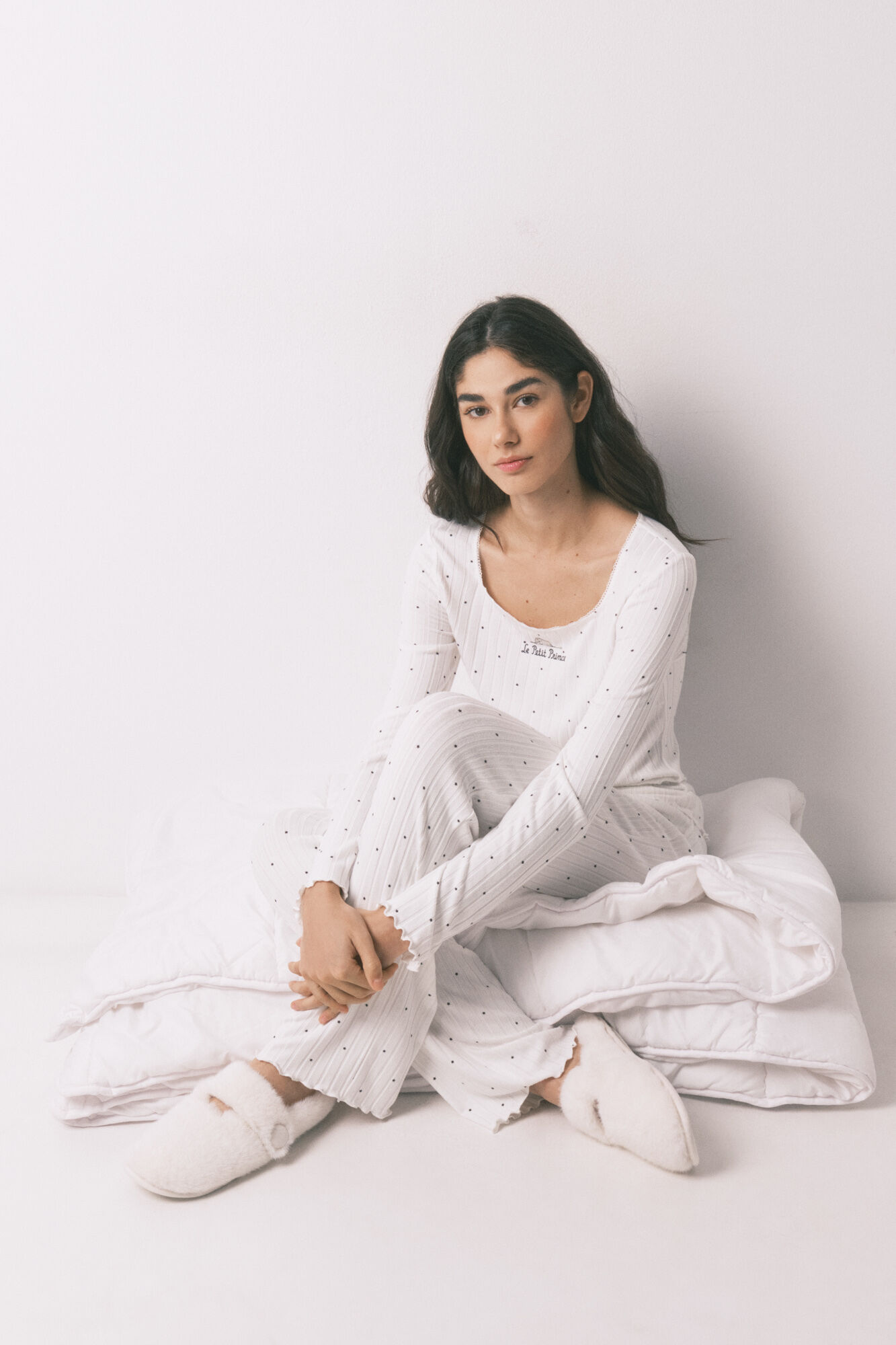 Women'secret Pijama comprido canelado estampado de estrelas branco