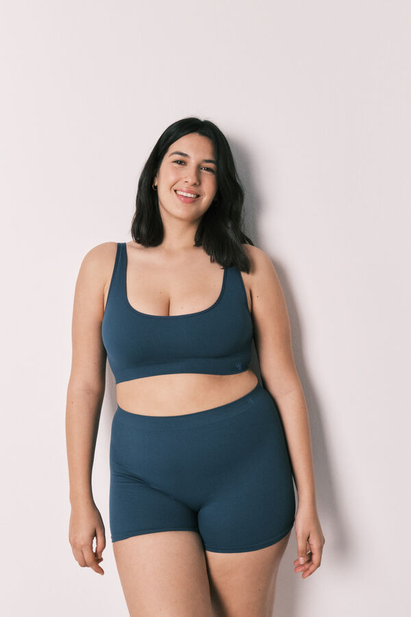 Women'secret Top liso sem costura azul azul