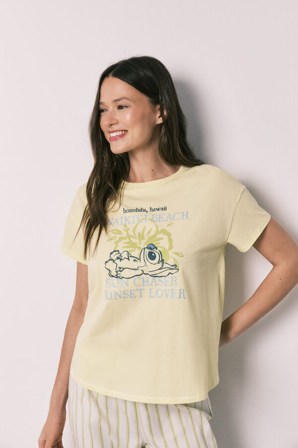 Women'secret Pijama capri de manga curta Stitch verde