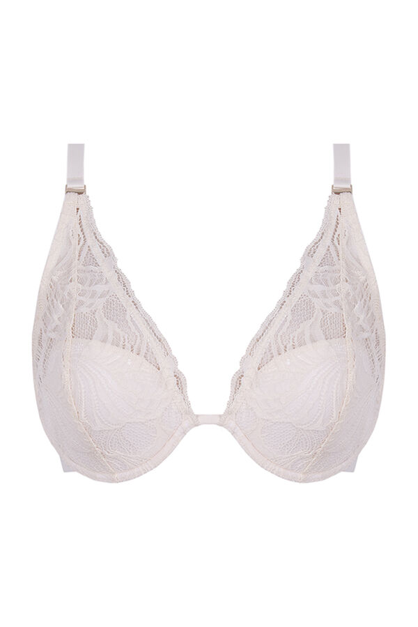 Women'secret INTUITIVE Soutien halter com enchimento e renda em marfim bege