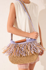 Women'secret Bolso mediano rafia flecos azul