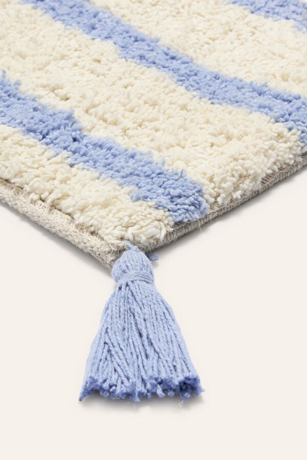 Calma House Alfombra de ba&ntilde;o de algod&oacute;n a rayas azul Helios azul