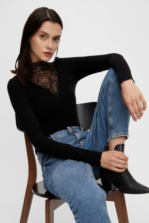 Pieces Top de manga comprida e viscose preto