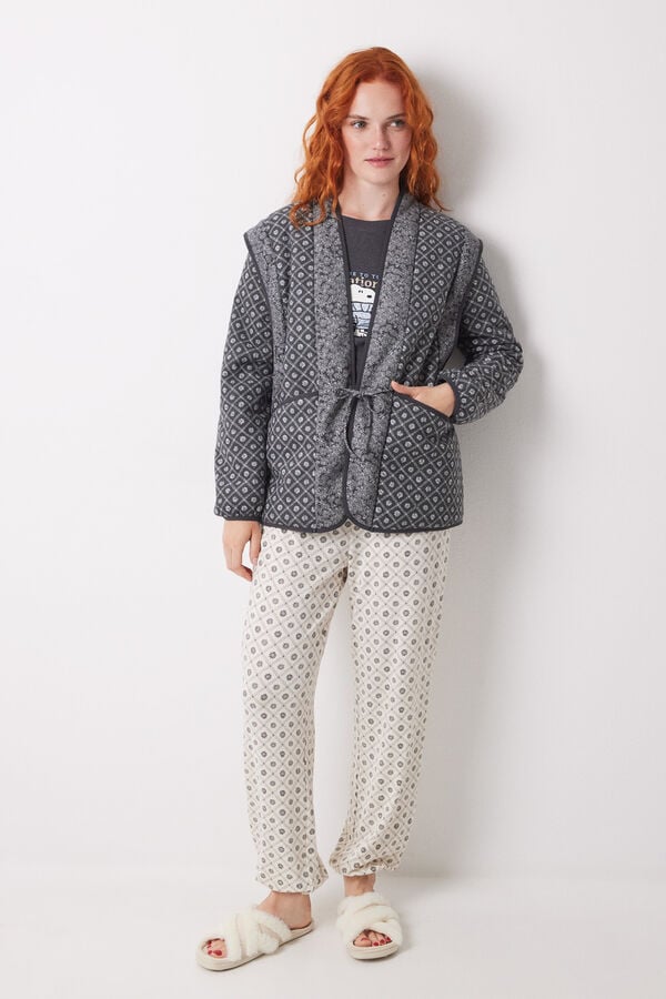 Women'secret Robe curto estampado com selo dupla face cinzento