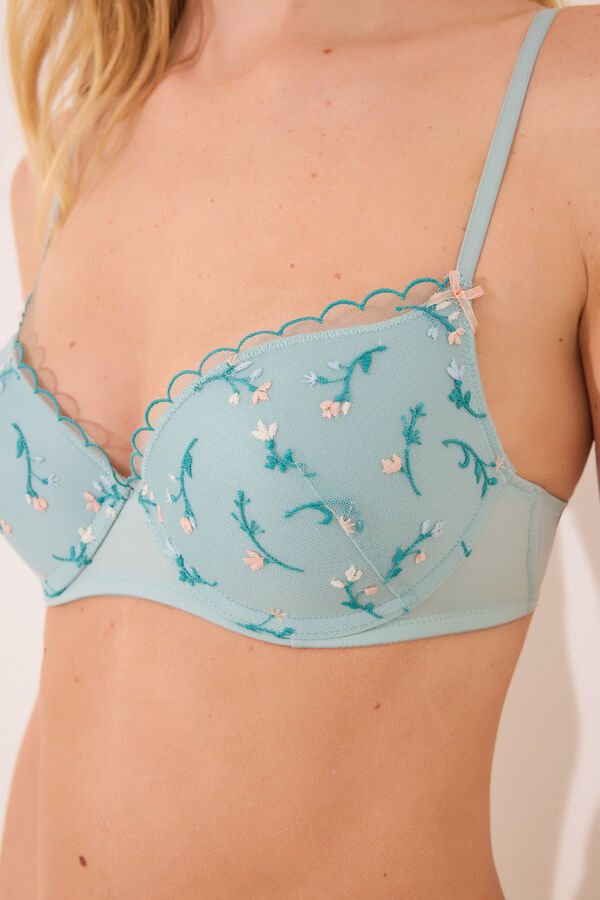 Women'secret GORGEOUS Sujetador push up bordado flores  azul claro azul