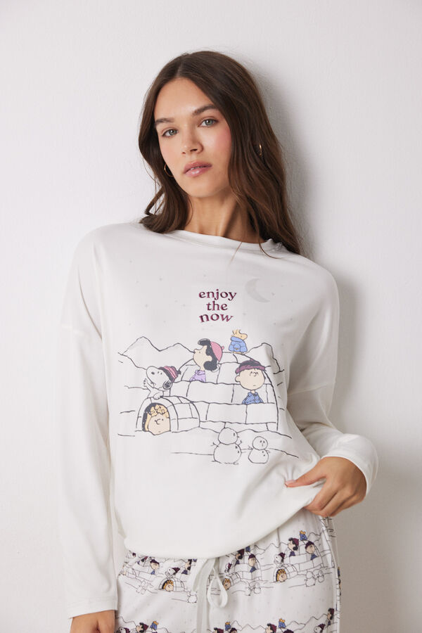 Women'secret Pijama largo punto Snoopy marfil