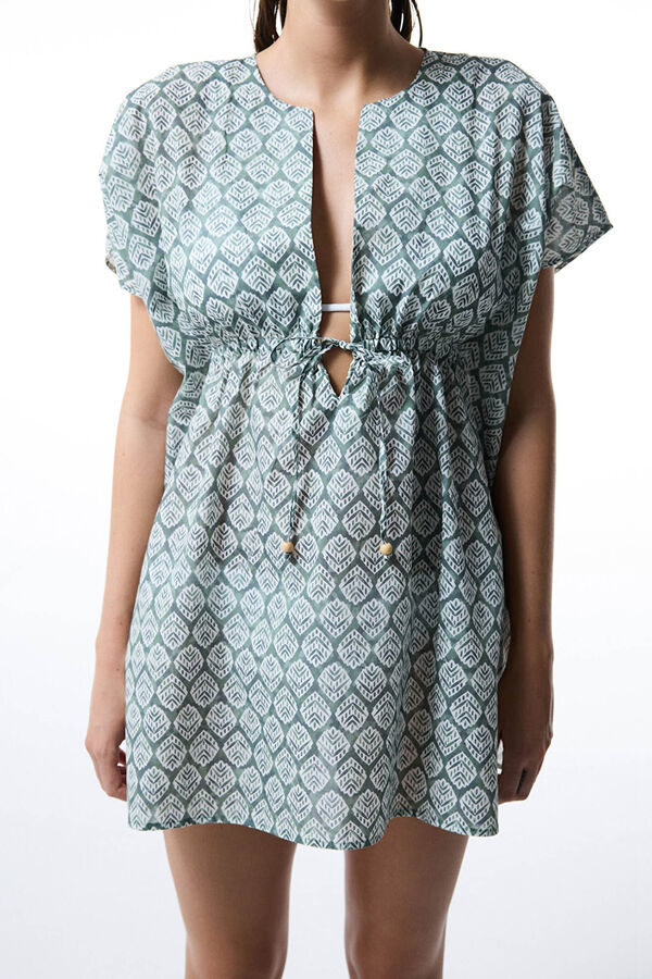 Penti Caftan de praia verde estampado estampado