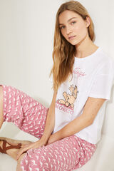 Womensecret Pijama manga curta Capri Garfield cor-de-rosa 100% algodão branco