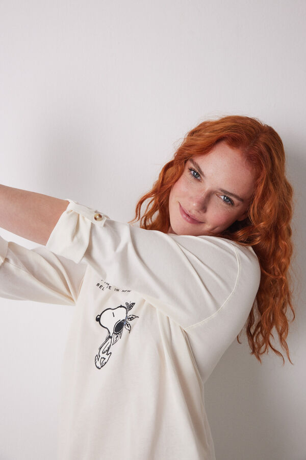 Women'secret Camiseta manga larga 100% algod&oacute;n Snoopy marfil