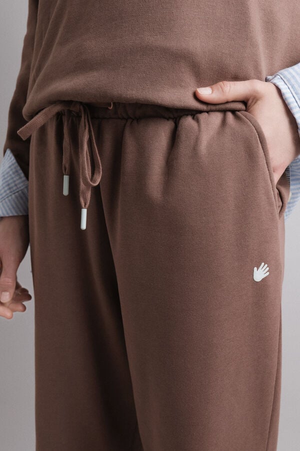 HI&BYE Cal&ccedil;a jogger de algod&atilde;o marrom  cru