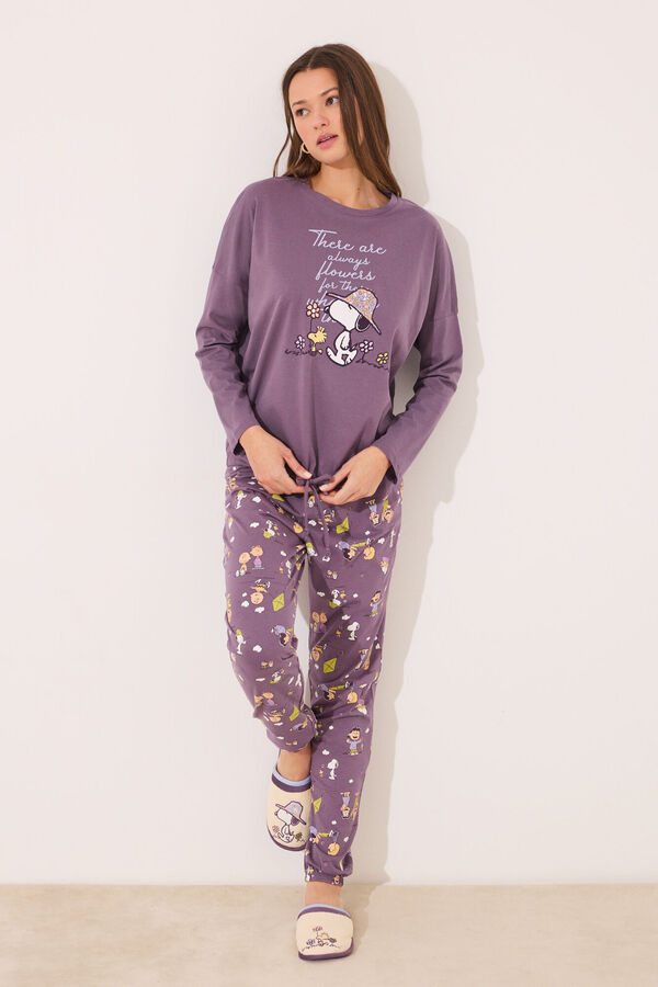 Women'secret Pijama largo 100% algod&oacute;n print Snoopy morado/lila