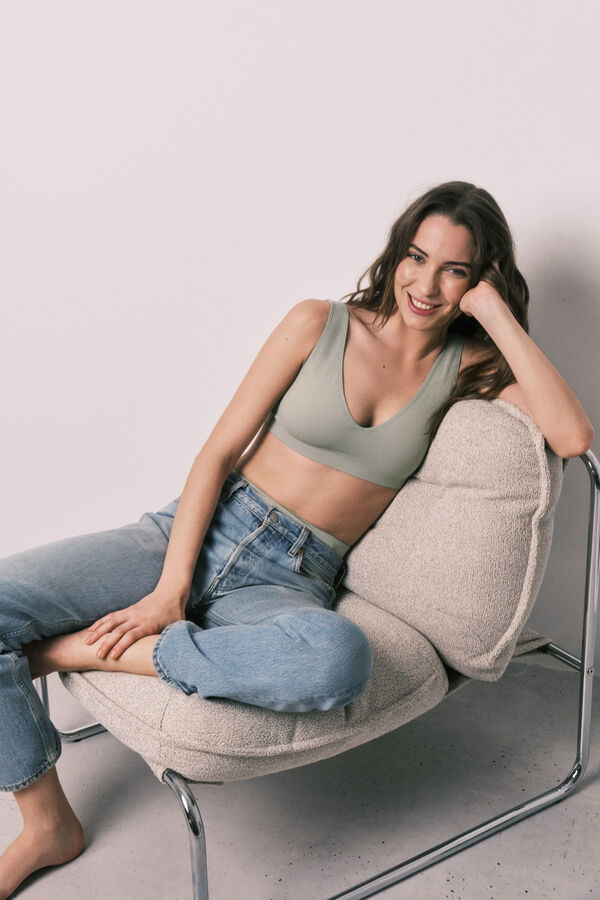 Women'secret Top halter liso clean cut caqui caqui