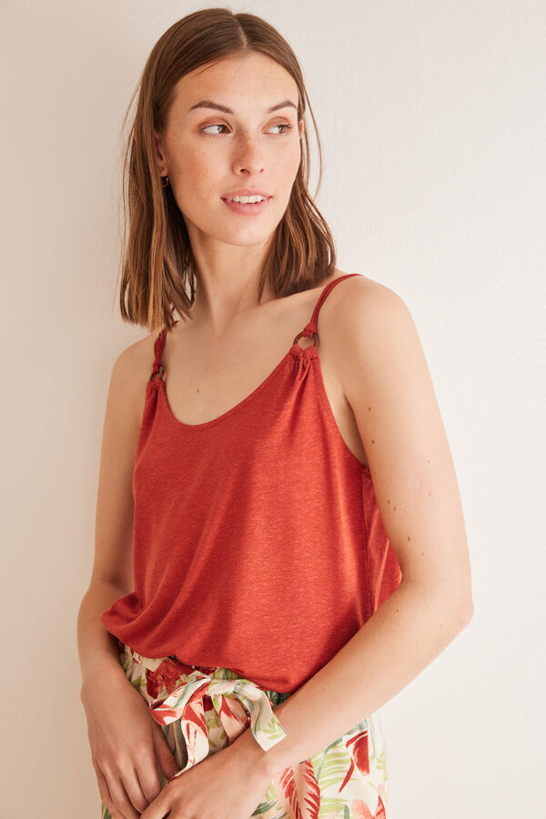 Women'secret Camiseta tirantes naranja lino naranja