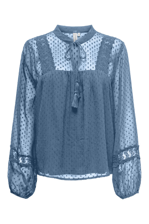 Only Maternity Camisa pré-mamã com mangas bufantes e tecido com detalhes de renda azul