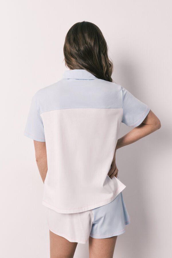 Women'secret Pijama curto camiseiro em algod&atilde;o com n&oacute; azul