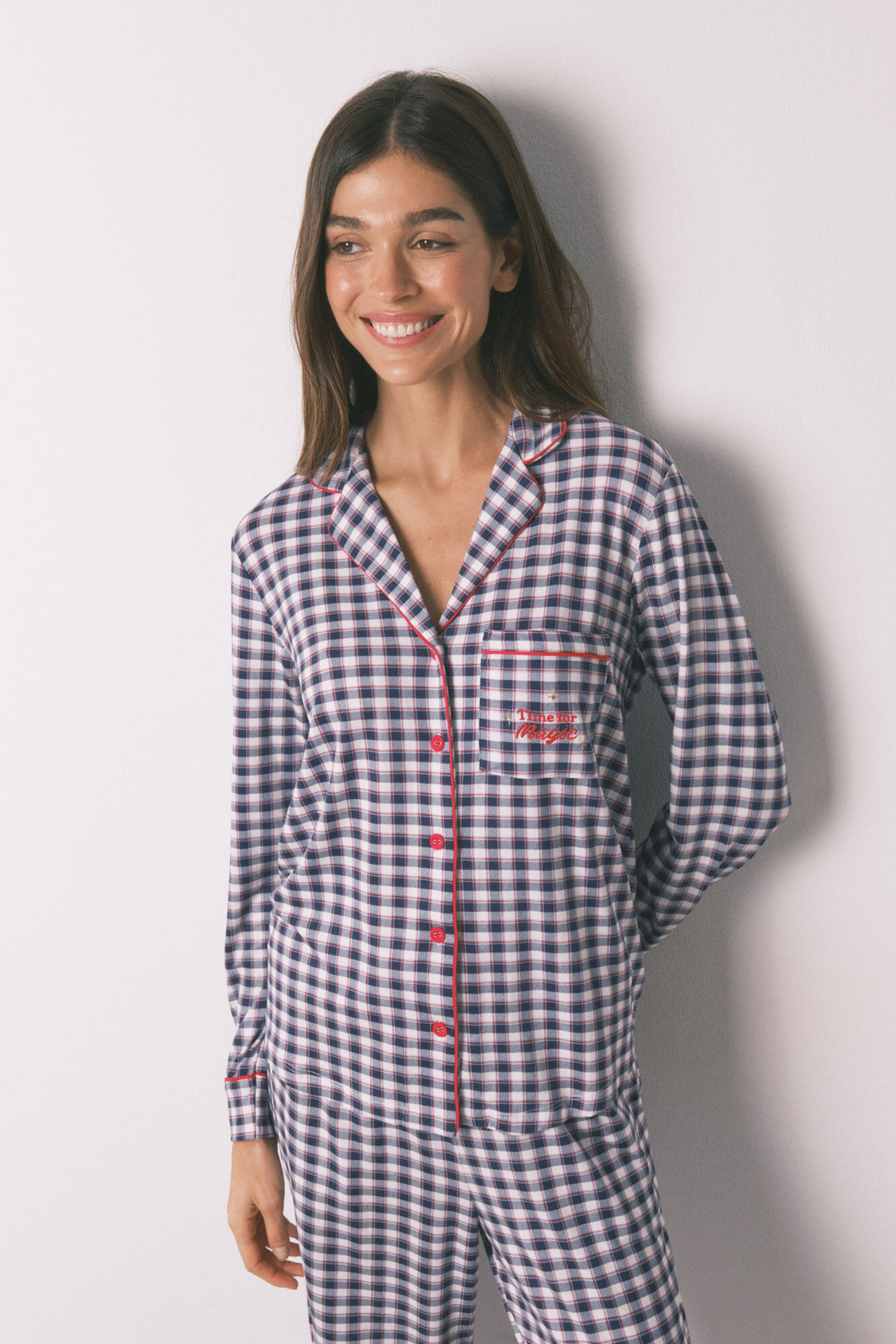 Women'secret Pijama camiseiro comprido malha suave xadrez