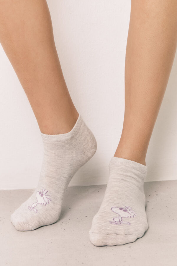 Women'secret Pack 3 meias curtas estampadas Peanuts cinzento
