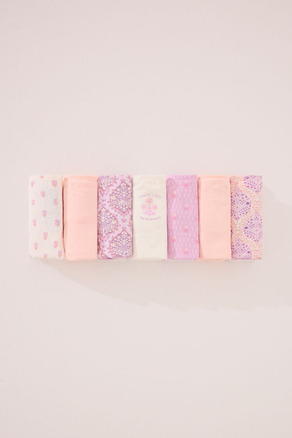 Women'secret Pack 7 bragas cl&aacute;sicas algod&oacute;n tonos rosas estampado