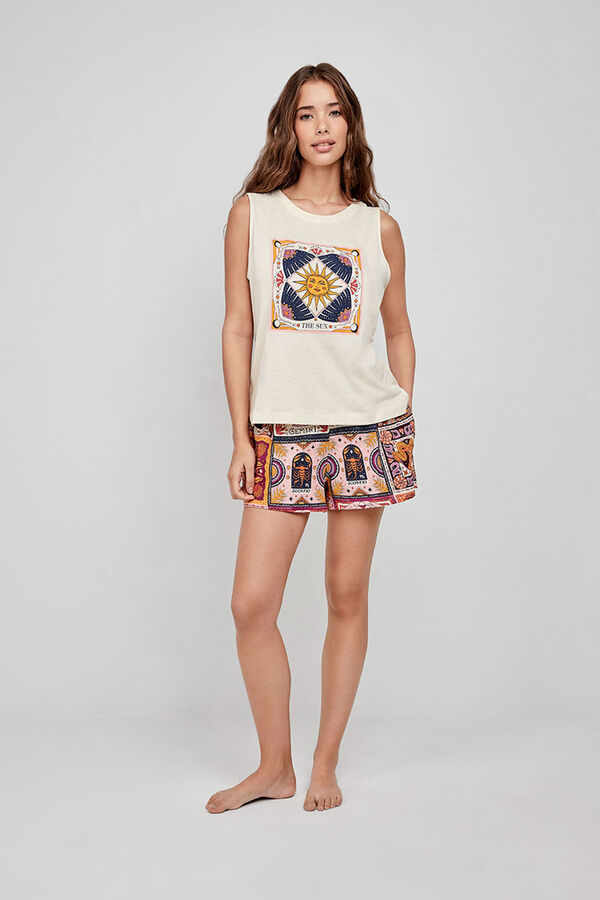 Gisela Pijama curto com estampado do zod&iacute;aco branco